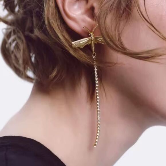 New ZARA Jeweled Dragonfly Dangle Earrings - Picture 5 of 11